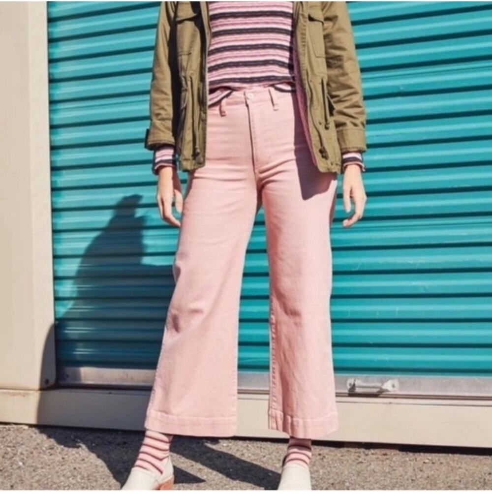 Madewell Pants Womens 25 Light Pink Emmett Wide Leg High Rise Casual Cotton
